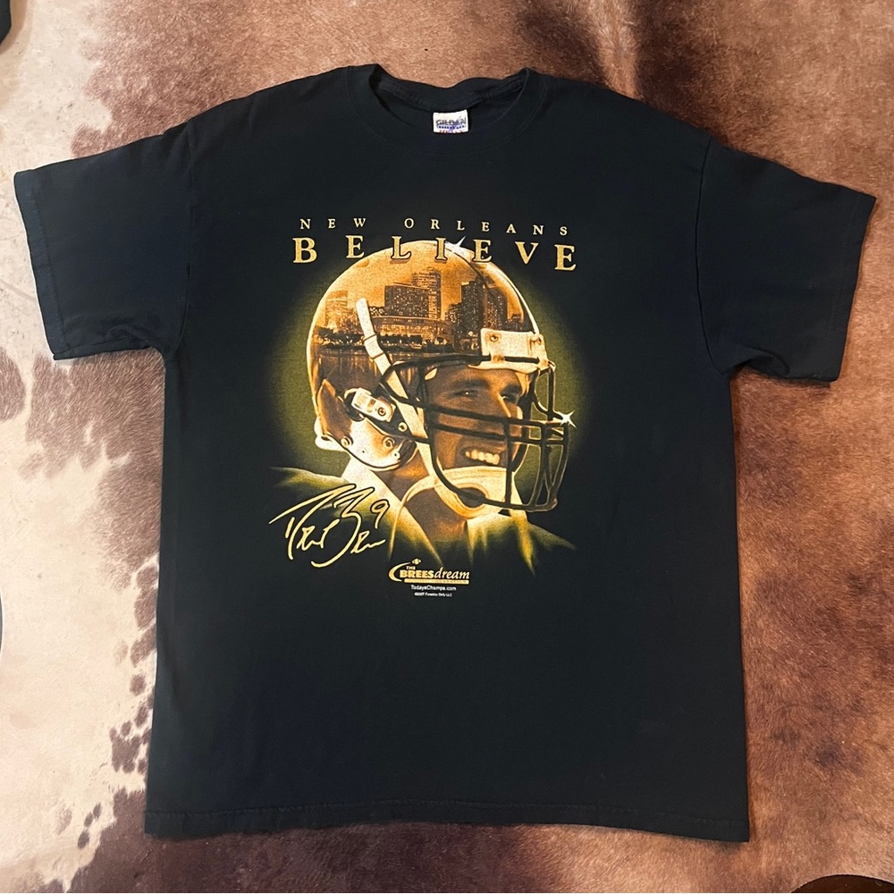 New Orleans Drew Brees Believe Black Graphic Tee~ Large